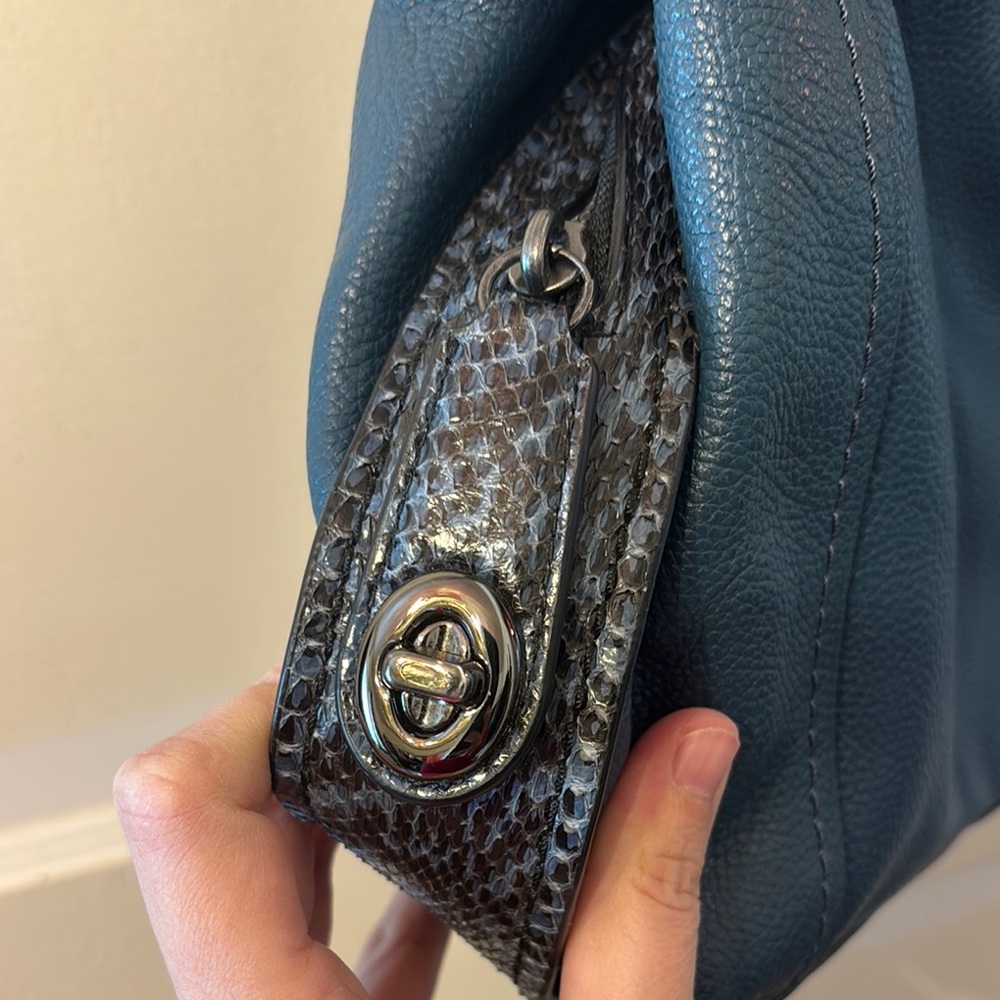 Coach Teal Leather Shoulder Tote - Picture 3 of 9